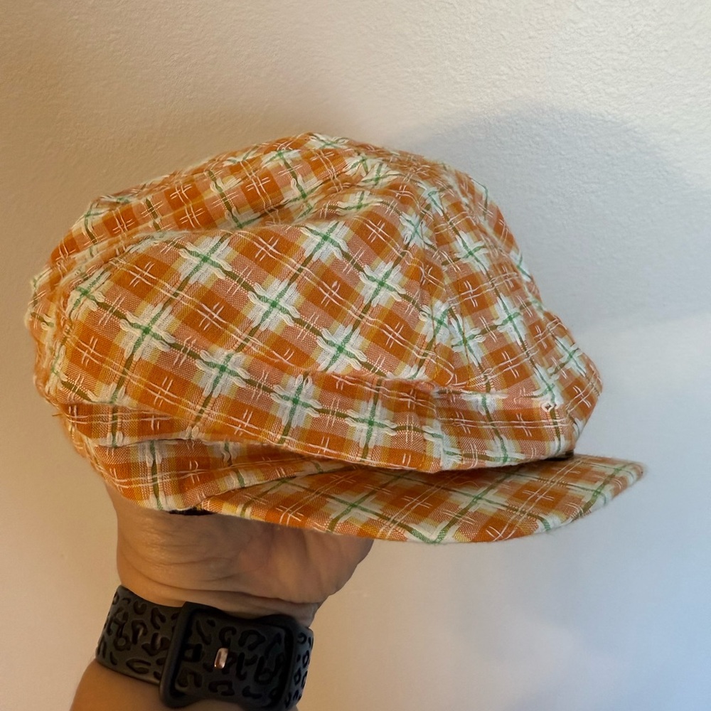 Little Wishes Kids Orange Checkered Plaid Beret Hat